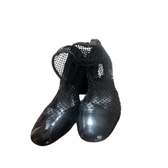 Steve Madden Women’s 9.5 Sparkly Rhinestone Mesh Black Patent Block Heel Boots - Picture 6 of 7